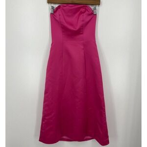 Forever Yours Dress Women's Size 1 Pink‎ Strapless Midi Solid Vtg 80s Satin